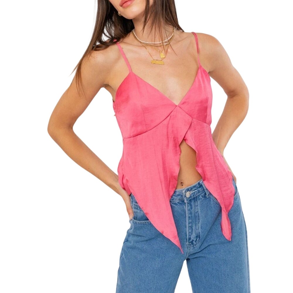 Hazel‎ Boutique Handkerchief Hem Cami Womens Size M Pink Open Back Tie